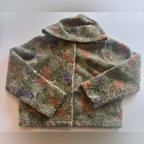 DUFFEL Made in America Long Sleeve Hooded Button Up Grape Print Sweater Small - Picture 7 of 11